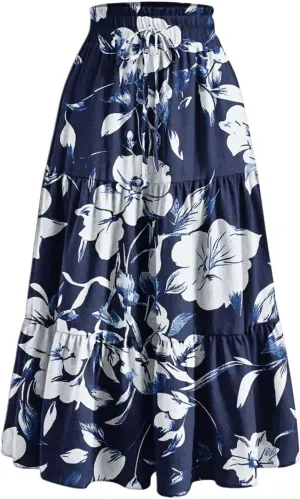 Women Floral Bohemian Maxi Skirts Summer Beach Hawaiian Boho Skirt 2025 Casual Holiday Long-Skirts for Vacation