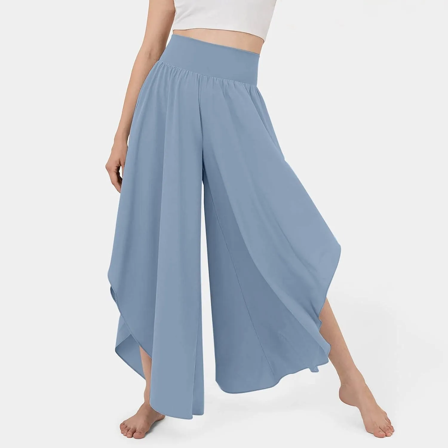 Women Flowy Split Wide Leg Pants High Waisted Yoga Pants Baggy Hippie Pilates Pants Boho Beach Plus Size Palazzo