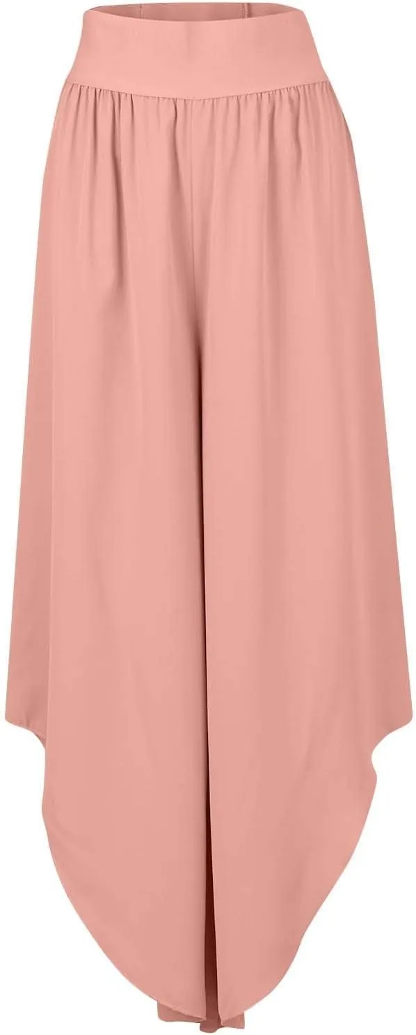 Women Flowy Split Wide Leg Pants High Waisted Yoga Pants Baggy Hippie Pilates Pants Boho Beach Plus Size Palazzo