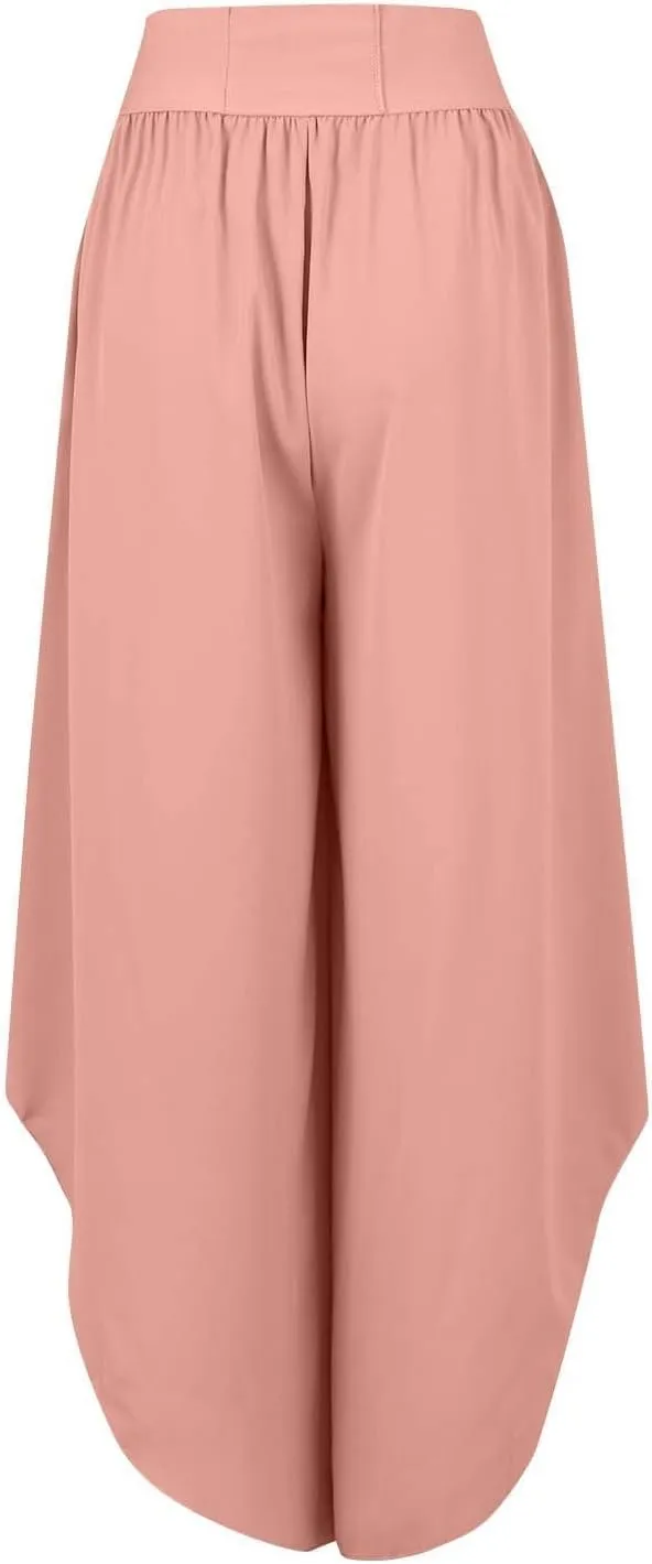 Women Flowy Split Wide Leg Pants High Waisted Yoga Pants Baggy Hippie Pilates Pants Boho Beach Plus Size Palazzo