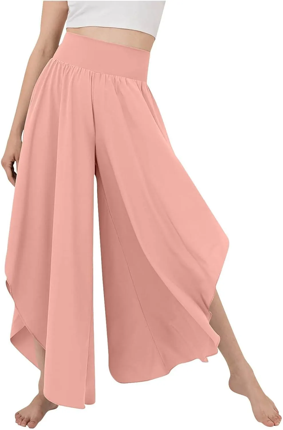 Women Flowy Split Wide Leg Pants High Waisted Yoga Pants Baggy Hippie Pilates Pants Boho Beach Plus Size Palazzo