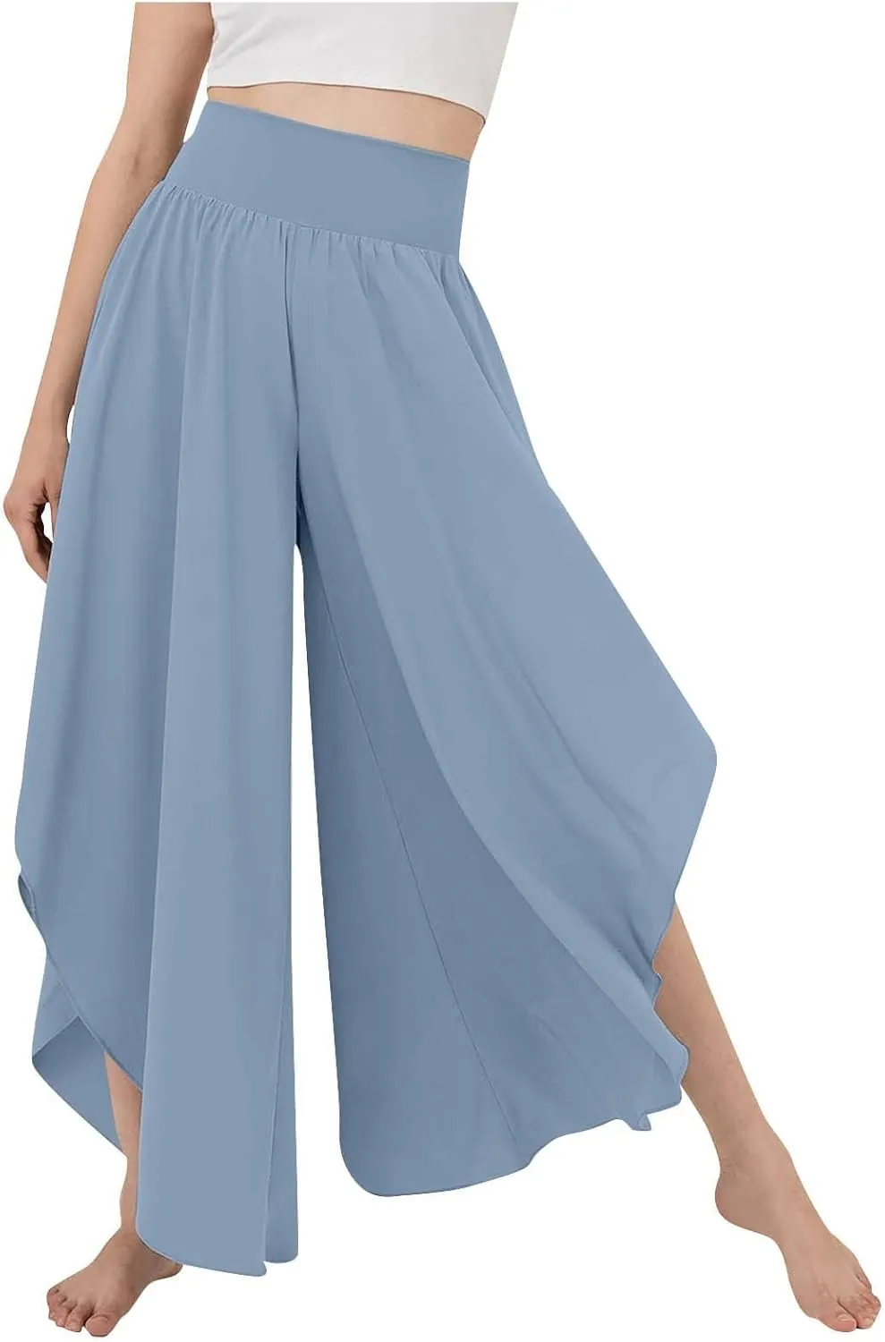 Women Flowy Split Wide Leg Pants High Waisted Yoga Pants Baggy Hippie Pilates Pants Boho Beach Plus Size Palazzo