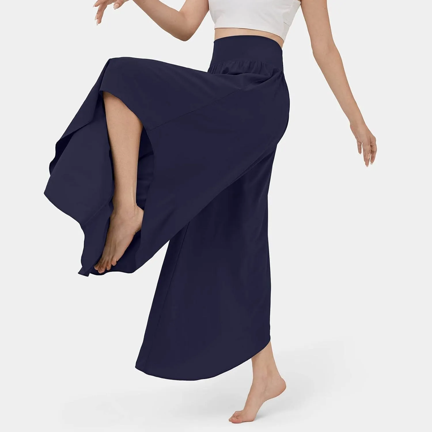 Women Flowy Split Wide Leg Pants High Waisted Yoga Pants Baggy Hippie Pilates Pants Boho Beach Plus Size Palazzo