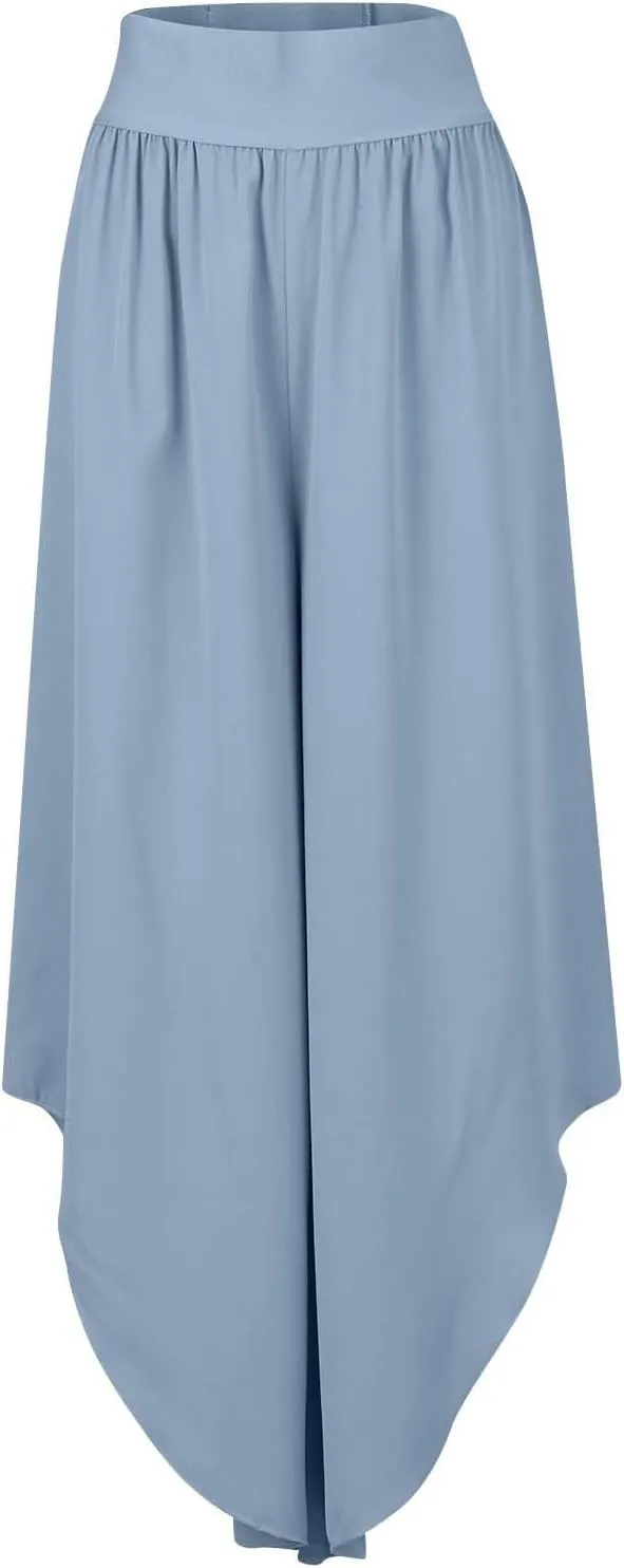 Women Flowy Split Wide Leg Pants High Waisted Yoga Pants Baggy Hippie Pilates Pants Boho Beach Plus Size Palazzo