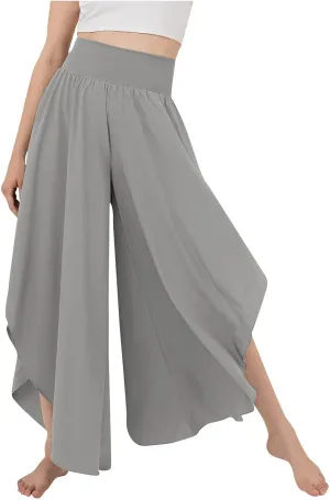 Women Flowy Split Wide Leg Pants High Waisted Yoga Pants Baggy Hippie Pilates Pants Boho Beach Plus Size Palazzo