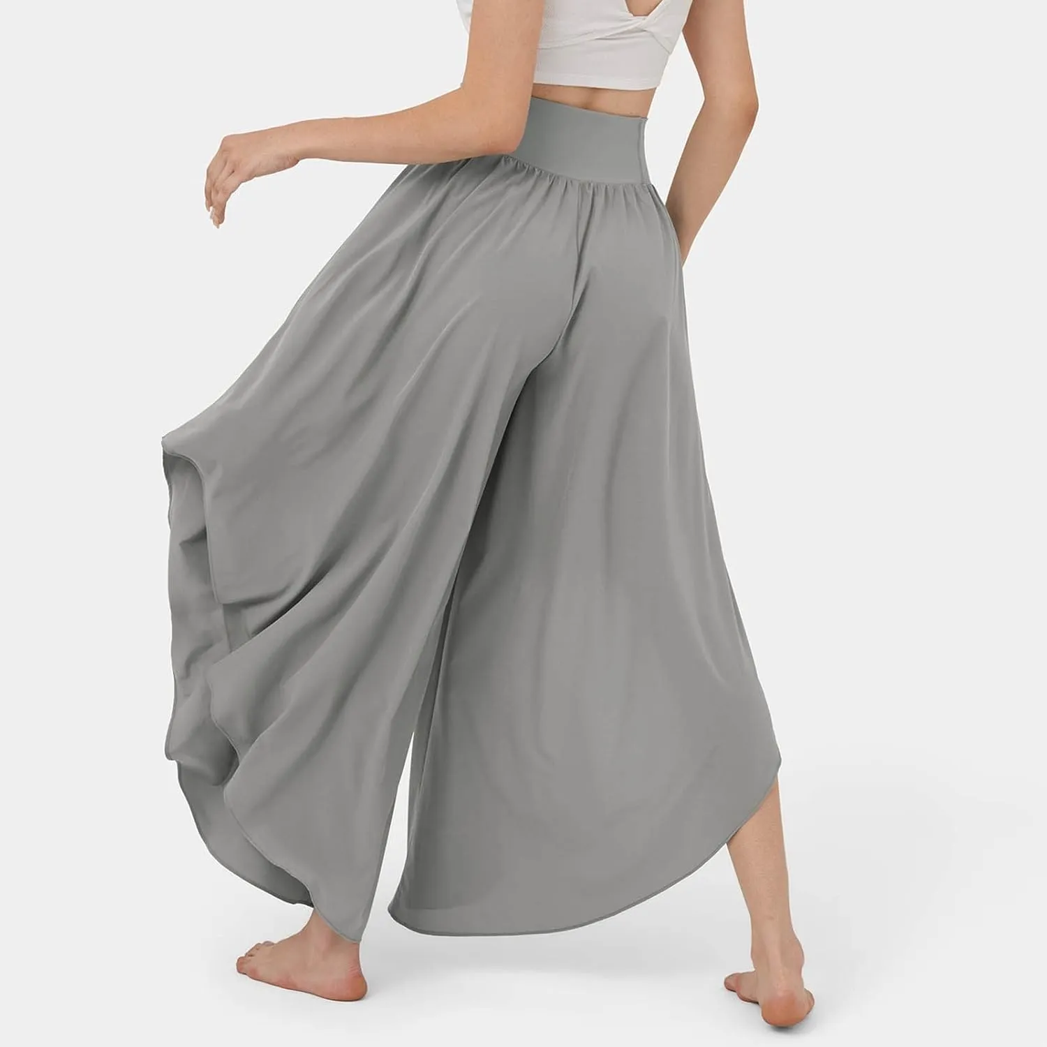 Women Flowy Split Wide Leg Pants High Waisted Yoga Pants Baggy Hippie Pilates Pants Boho Beach Plus Size Palazzo