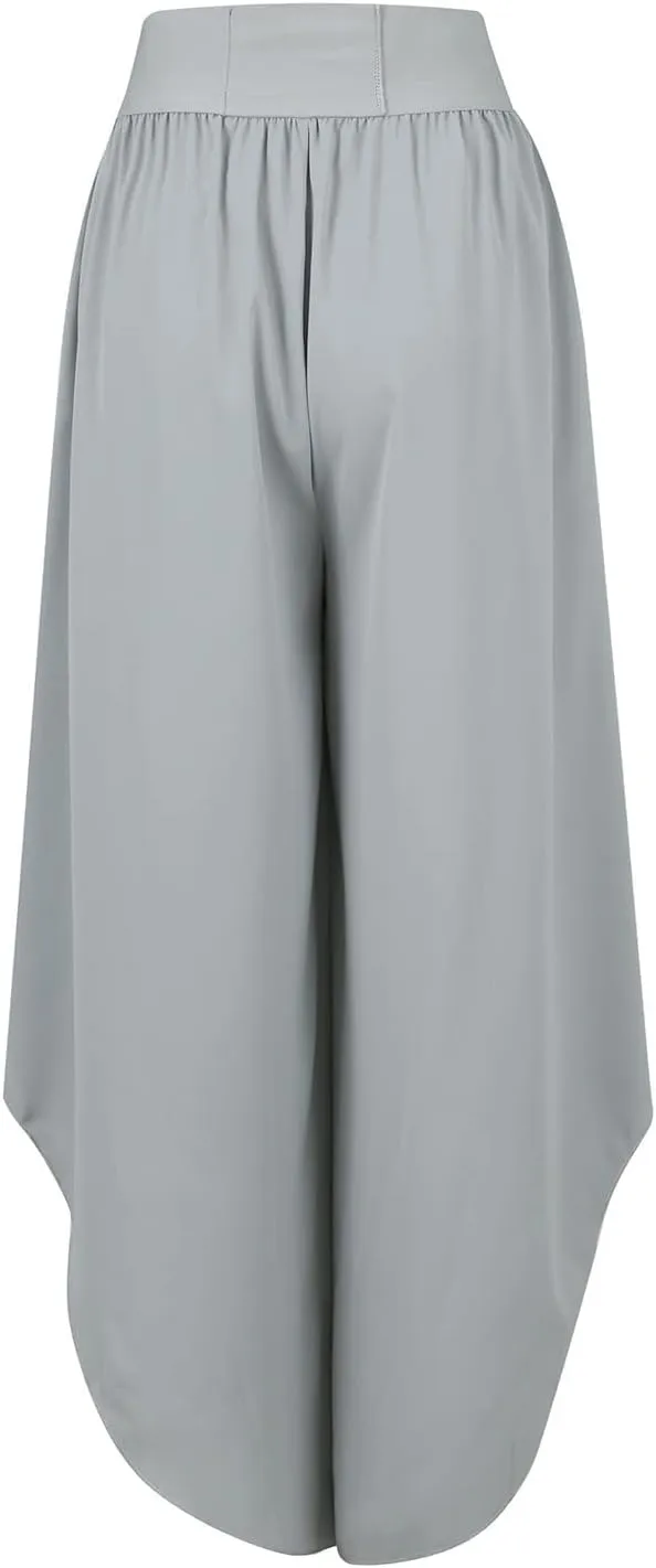 Women Flowy Split Wide Leg Pants High Waisted Yoga Pants Baggy Hippie Pilates Pants Boho Beach Plus Size Palazzo