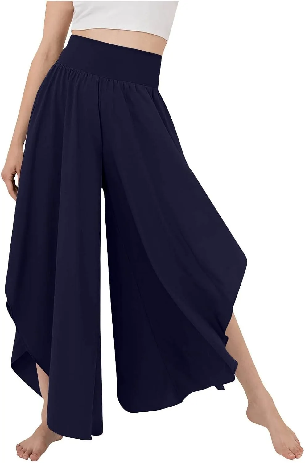 Women Flowy Split Wide Leg Pants High Waisted Yoga Pants Baggy Hippie Pilates Pants Boho Beach Plus Size Palazzo