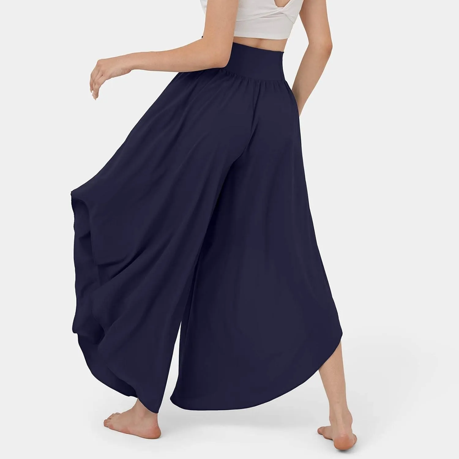Women Flowy Split Wide Leg Pants High Waisted Yoga Pants Baggy Hippie Pilates Pants Boho Beach Plus Size Palazzo