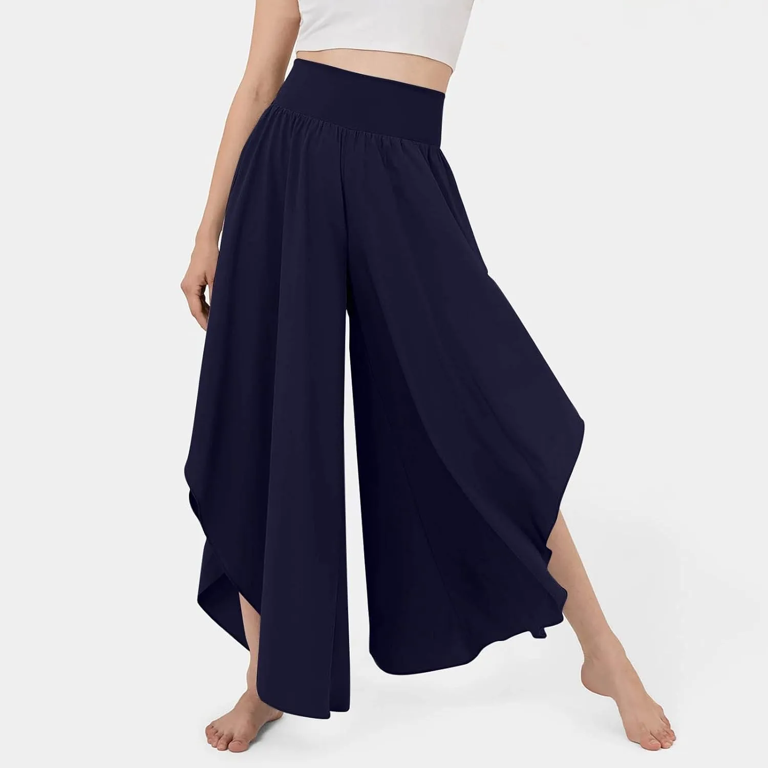 Women Flowy Split Wide Leg Pants High Waisted Yoga Pants Baggy Hippie Pilates Pants Boho Beach Plus Size Palazzo