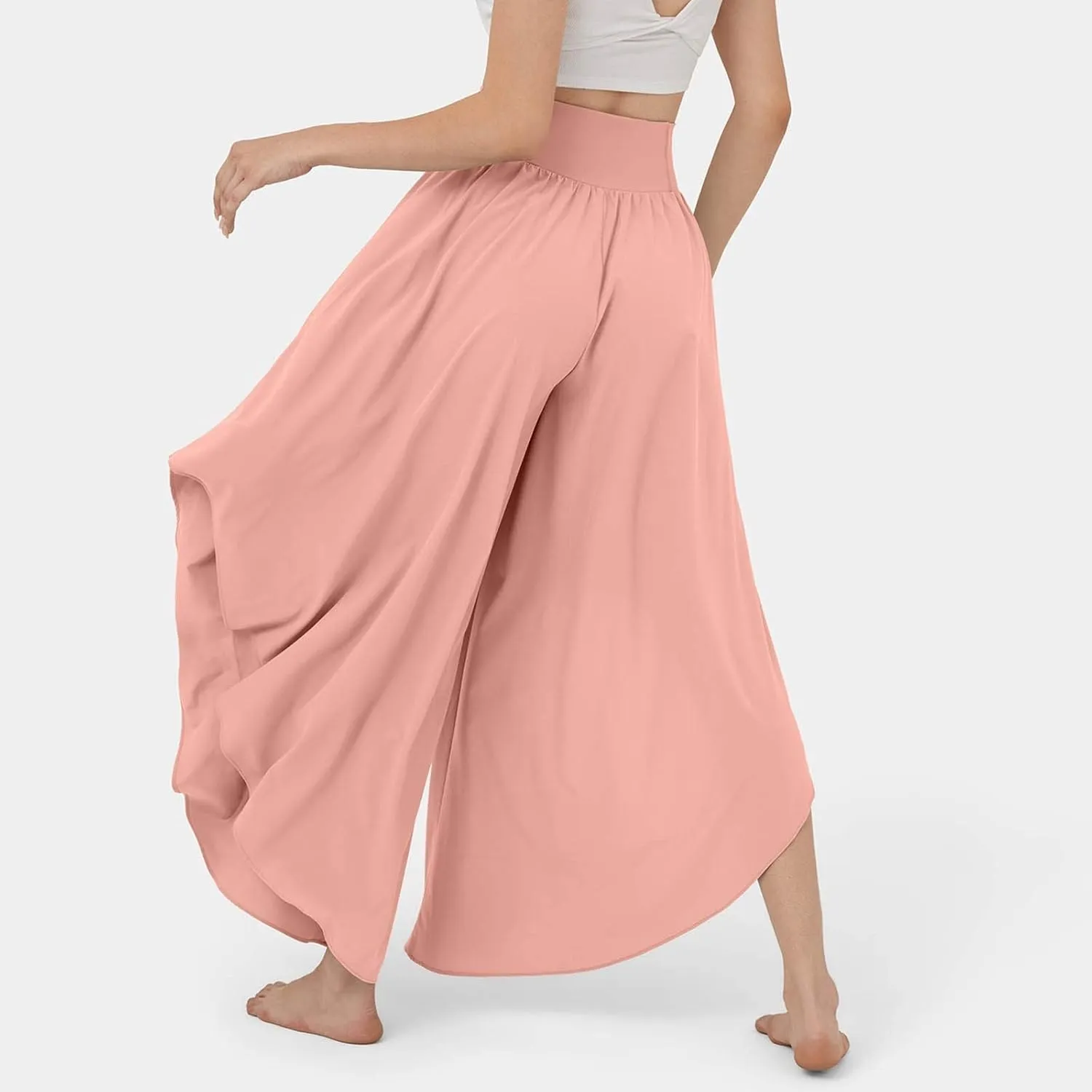 Women Flowy Split Wide Leg Pants High Waisted Yoga Pants Baggy Hippie Pilates Pants Boho Beach Plus Size Palazzo