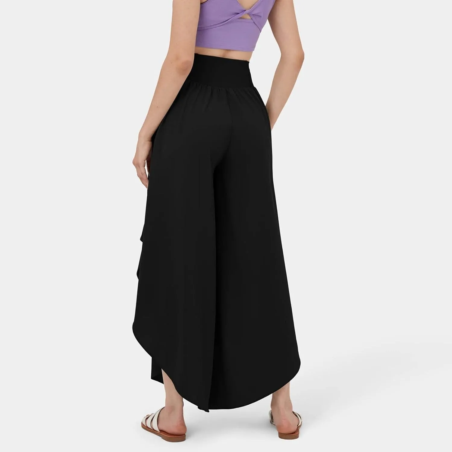 Women Flowy Split Wide Leg Pants High Waisted Yoga Pants Baggy Hippie Pilates Pants Boho Beach Plus Size Palazzo