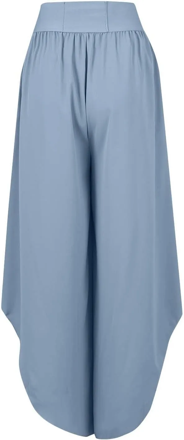 Women Flowy Split Wide Leg Pants High Waisted Yoga Pants Baggy Hippie Pilates Pants Boho Beach Plus Size Palazzo