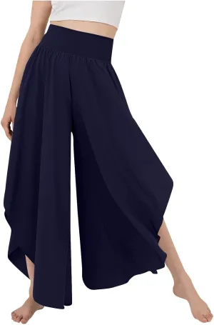 Women Flowy Split Wide Leg Pants High Waisted Yoga Pants Baggy Hippie Pilates Pants Boho Beach Plus Size Palazzo