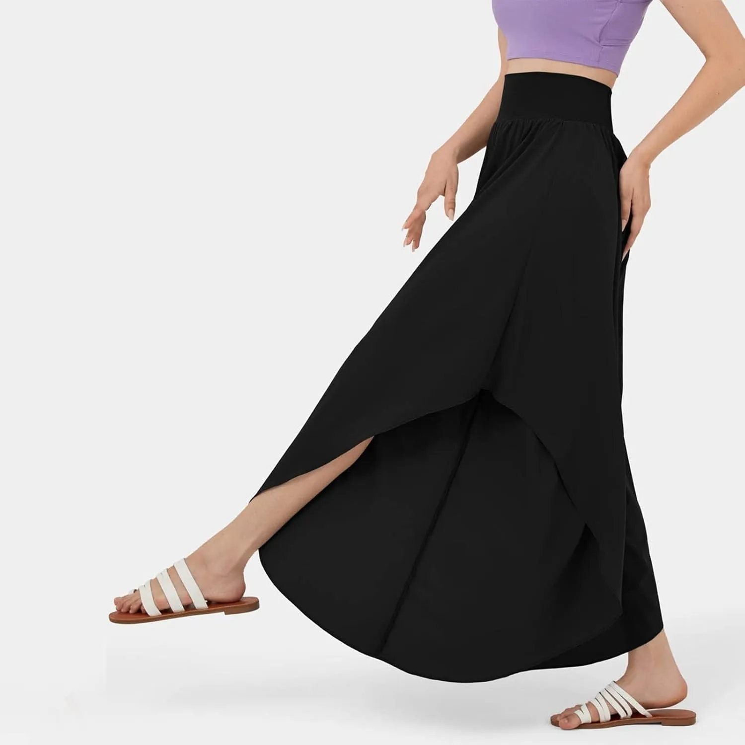 Women Flowy Split Wide Leg Pants High Waisted Yoga Pants Baggy Hippie Pilates Pants Boho Beach Plus Size Palazzo