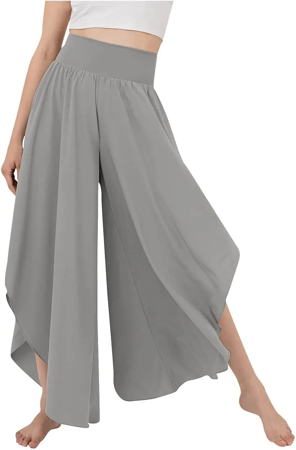 Women Flowy Split Wide Leg Pants High Waisted Yoga Pants Baggy Hippie Pilates Pants Boho Beach Plus Size Palazzo