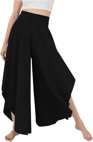 Women Flowy Split Wide Leg Pants High Waisted Yoga Pants Baggy Hippie Pilates Pants Boho Beach Plus Size Palazzo