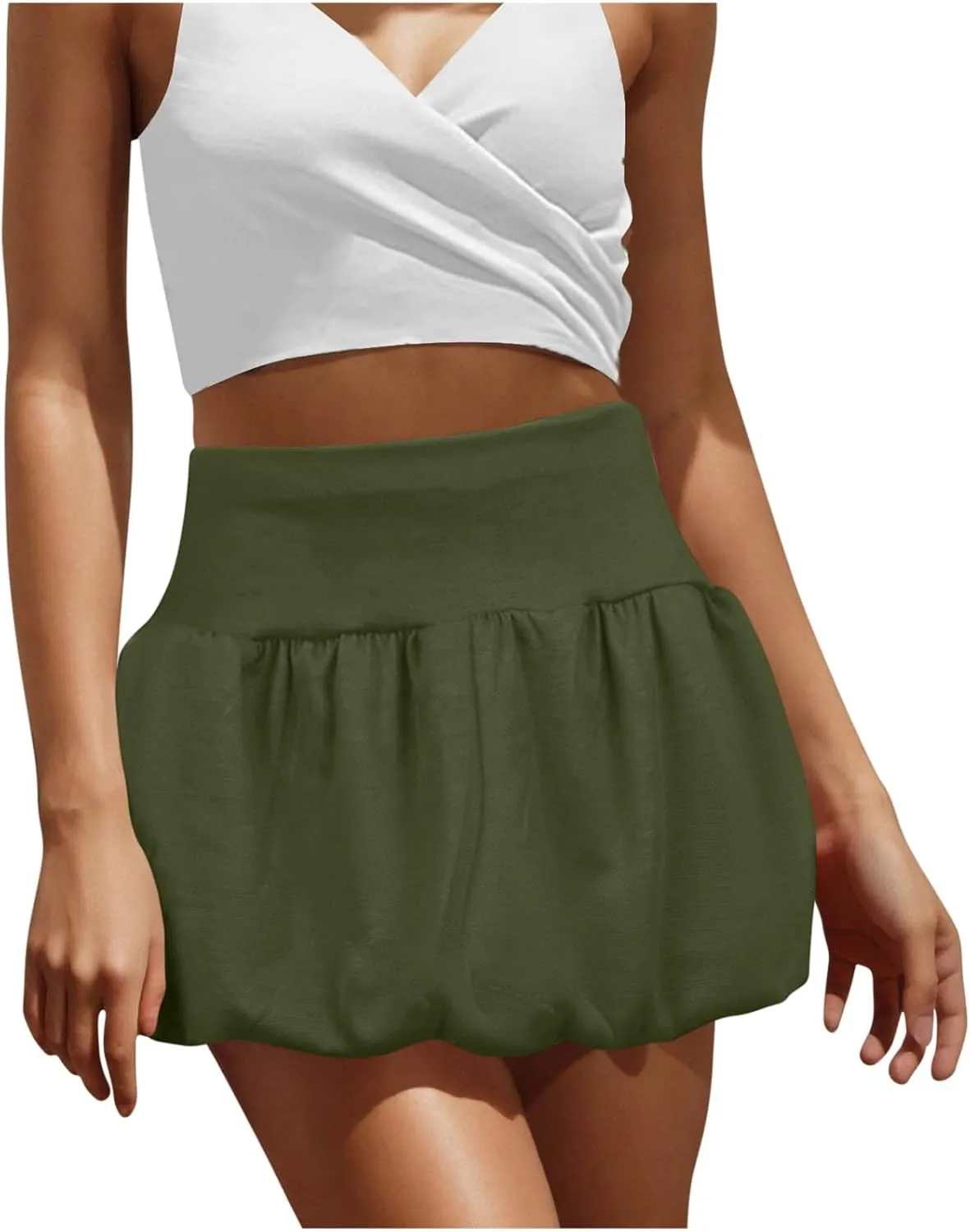 Women Pleated Bubble Skirts Solid Y2K Mini Skirt High Waist Puffy Short-Skirts for Going Out Sexy Half Dress