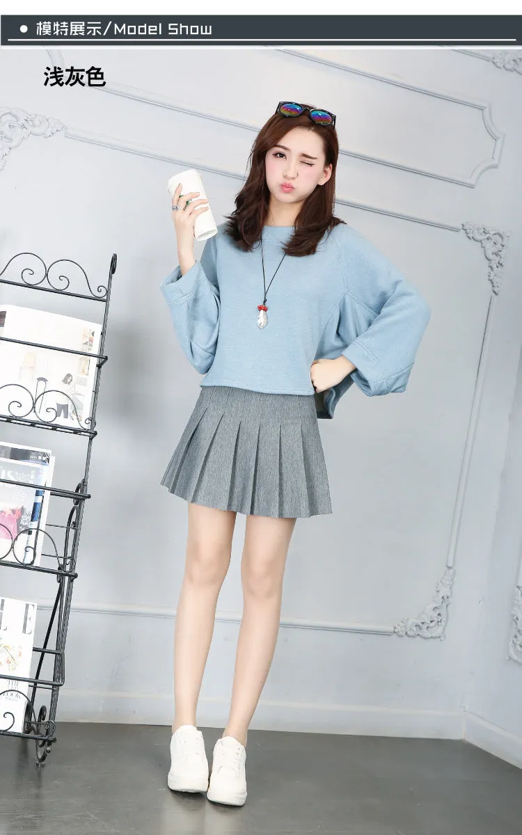 Women Pleated Skirt College Elastic Waist A-Line Skirt