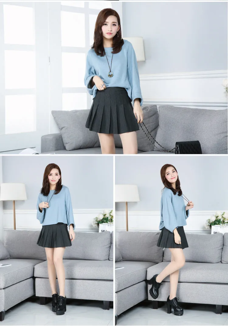 Women Pleated Skirt College Elastic Waist A-Line Skirt
