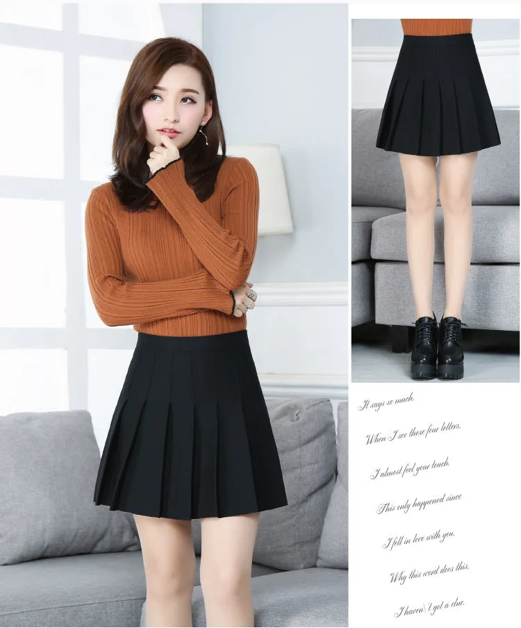 Women Pleated Skirt College Elastic Waist A-Line Skirt