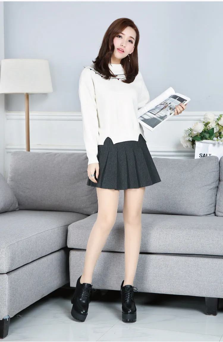 Women Pleated Skirt College Elastic Waist A-Line Skirt