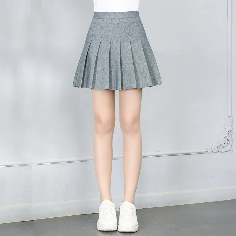 Women Pleated Skirt College Elastic Waist A-Line Skirt