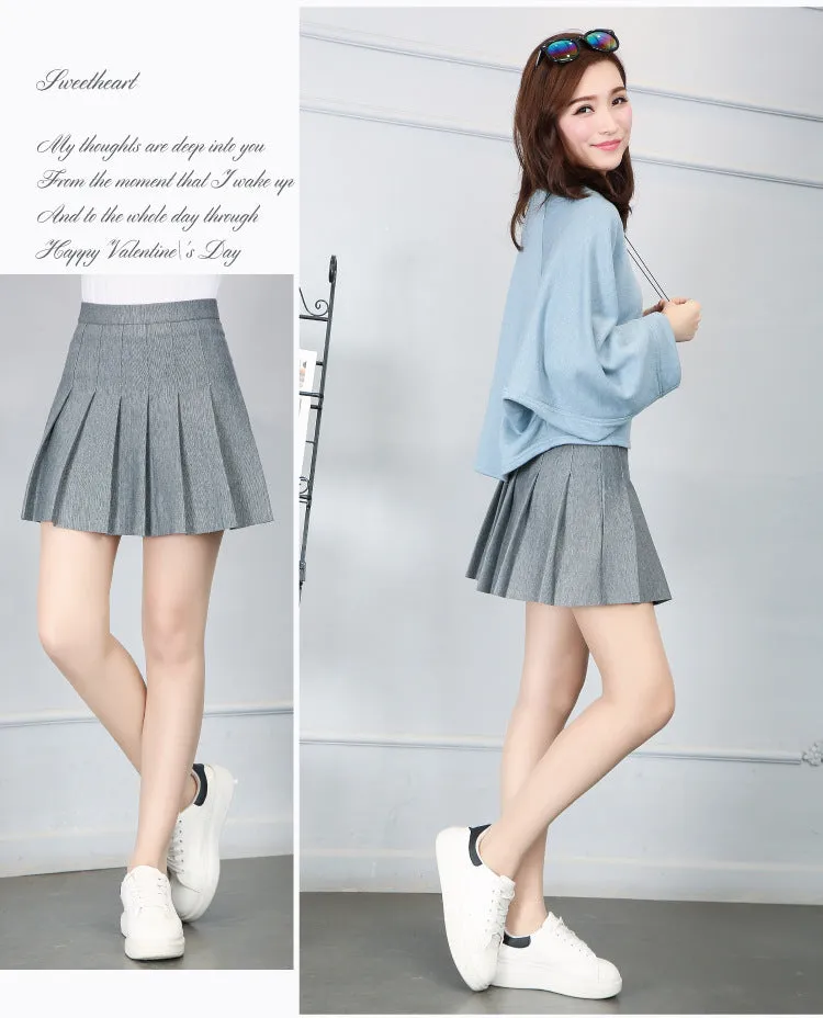 Women Pleated Skirt College Elastic Waist A-Line Skirt
