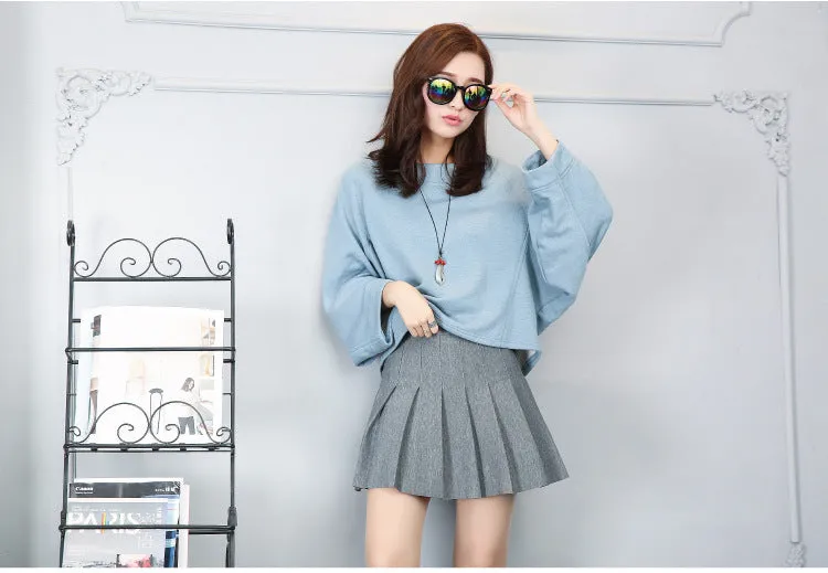 Women Pleated Skirt College Elastic Waist A-Line Skirt