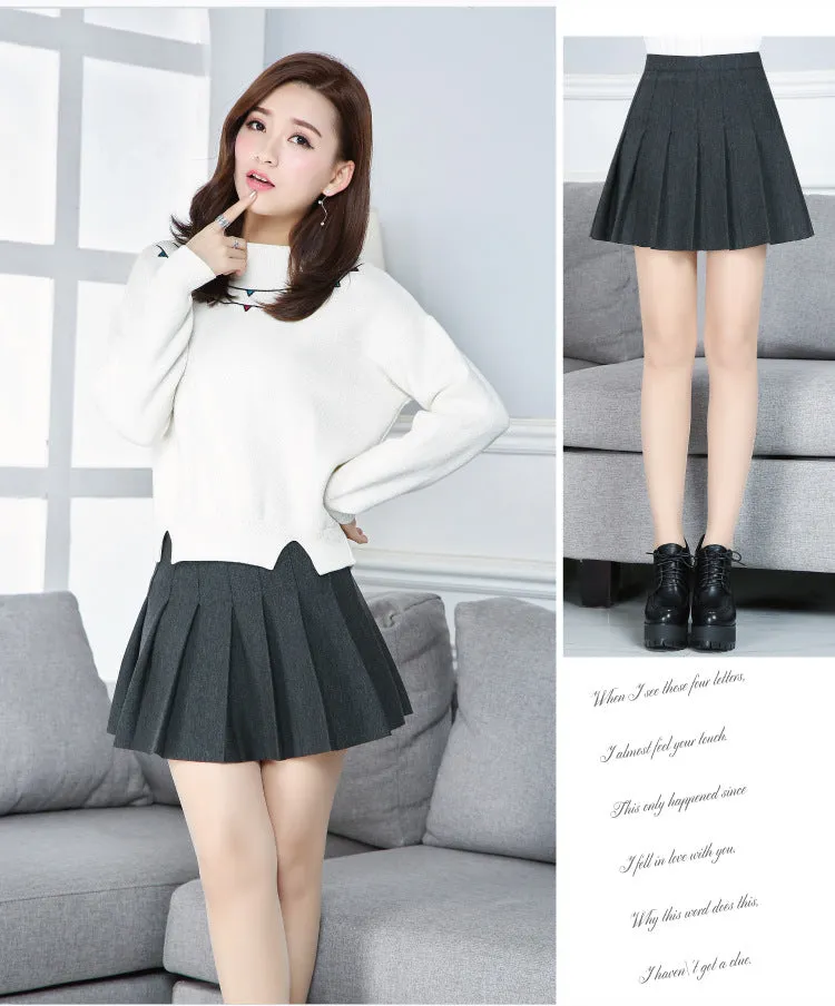 Women Pleated Skirt College Elastic Waist A-Line Skirt