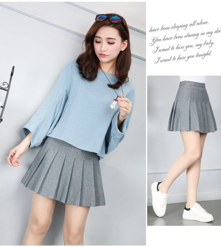 Women Pleated Skirt College Elastic Waist A-Line Skirt