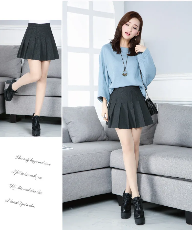 Women Pleated Skirt College Elastic Waist A-Line Skirt