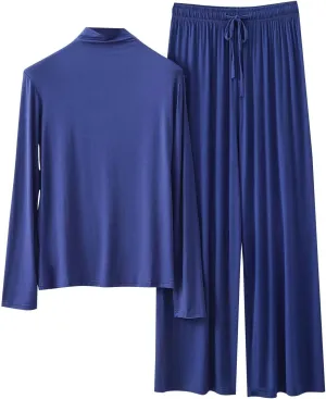 Women's 2 Piece Outfit Modal Lounge Set Casual Mock Turtleneck Long Sleeve Tops and Wide Leg Pants Soft Comfy Pajamas