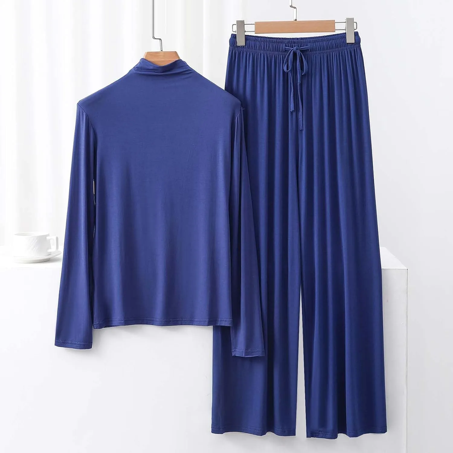 Women's 2 Piece Outfit Modal Lounge Set Casual Mock Turtleneck Long Sleeve Tops and Wide Leg Pants Soft Comfy Pajamas