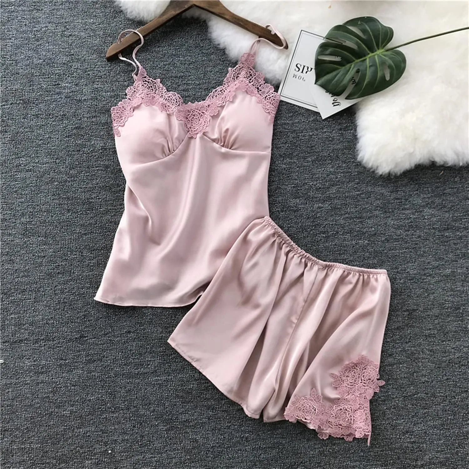 Womens 2 Piece Satin Pajamas Set Short Top Cami Shorts Sleepwear Lounge Set Loose And Comfortable Sleepwear Sets
