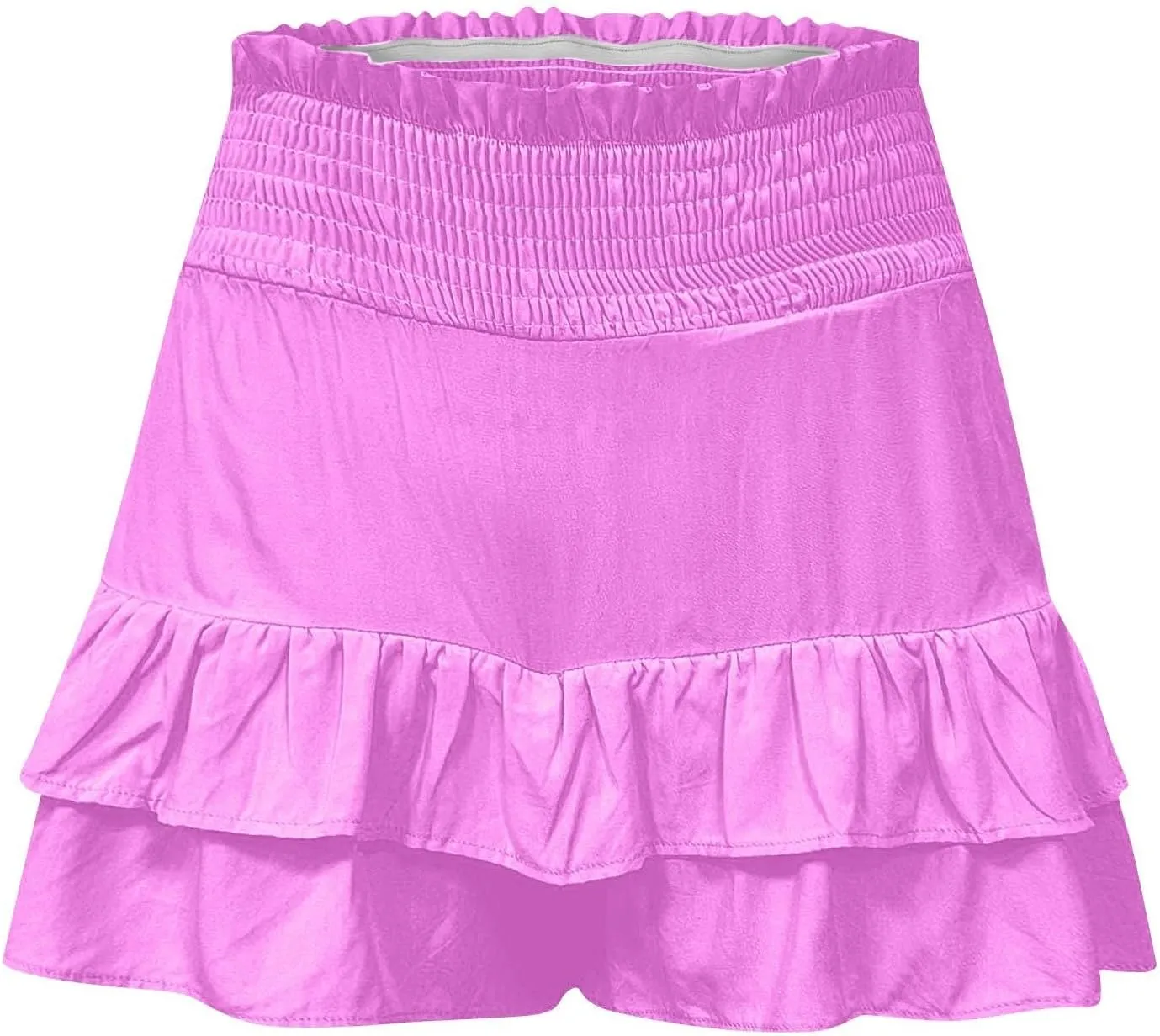 Women's 2025 Bohemian Stretch Waist Solid Pleated Flared Ruffle Mini Skater Skirt, S-2XL