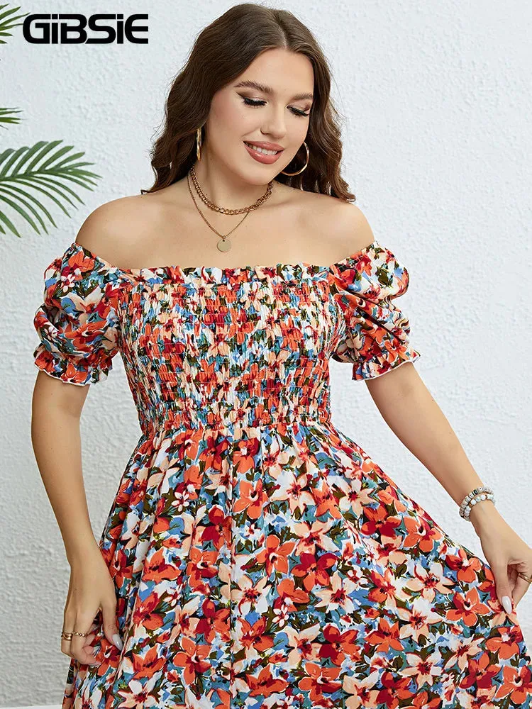Women's 4XL Fashion Designer Floral A-Line Midi Dresses (Plus Size)