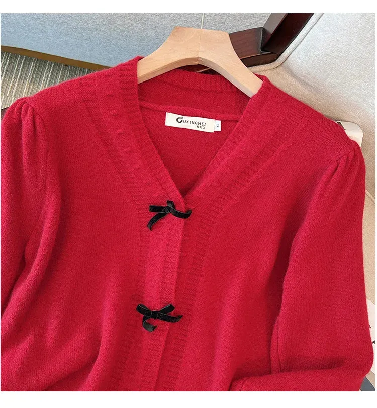 Women's 5-9XL Fashion Designer Loose V-Neck Bow Jerseys (Plus Size)