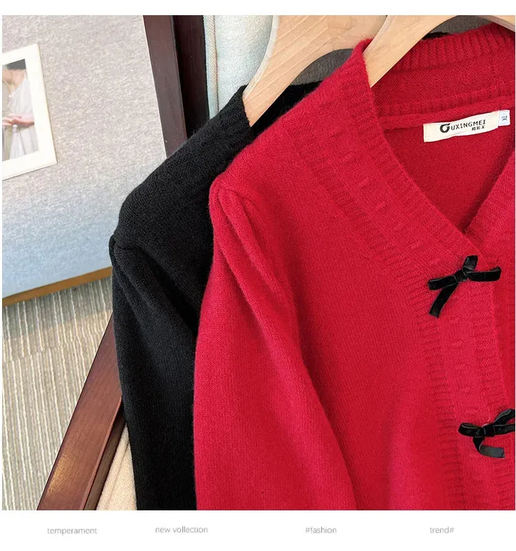 Women's 5-9XL Fashion Designer Loose V-Neck Bow Jerseys (Plus Size)