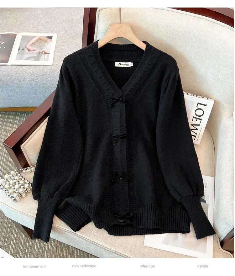 Women's 5-9XL Fashion Designer Loose V-Neck Bow Jerseys (Plus Size)