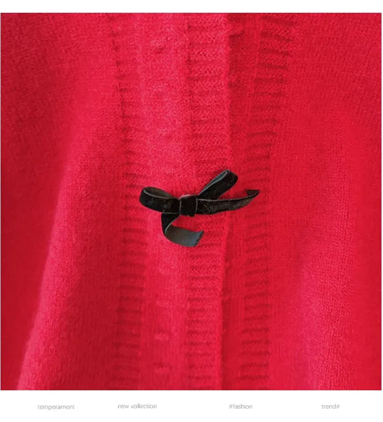 Women's 5-9XL Fashion Designer Loose V-Neck Bow Jerseys (Plus Size)