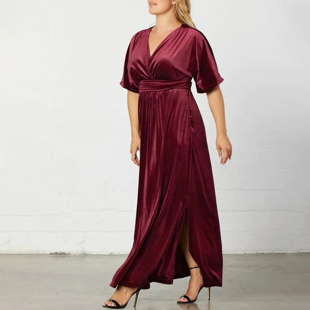Women's 5XL Splits Fashion Designer High Waist Long Dresses (Plus Size)