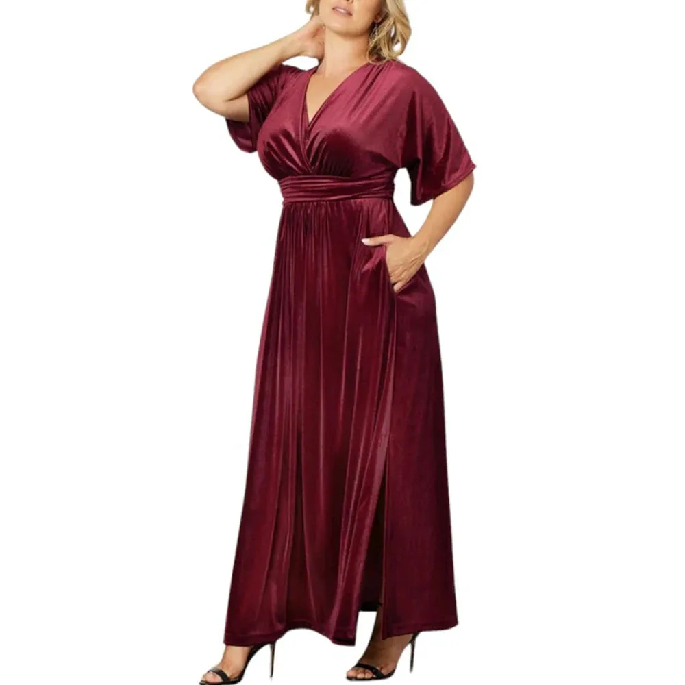 Women's 5XL Splits Fashion Designer High Waist Long Dresses (Plus Size)