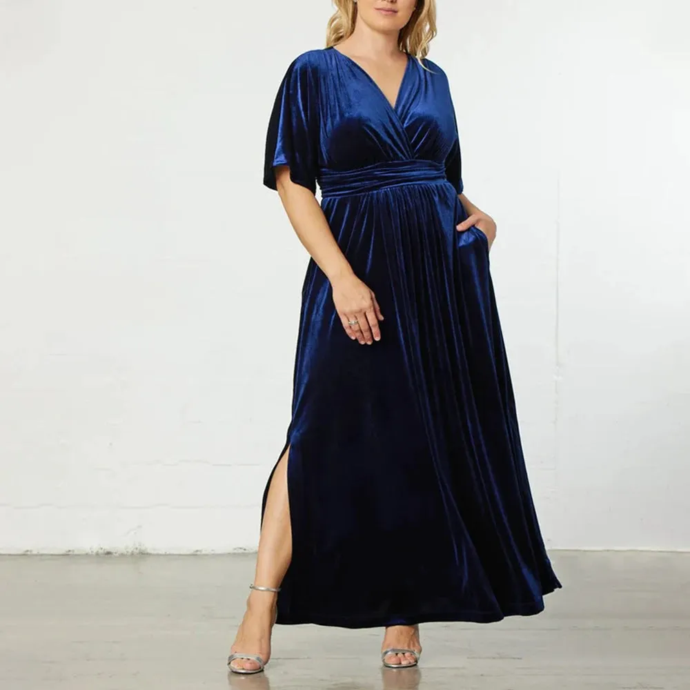 Women's 5XL Splits Fashion Designer High Waist Long Dresses (Plus Size)