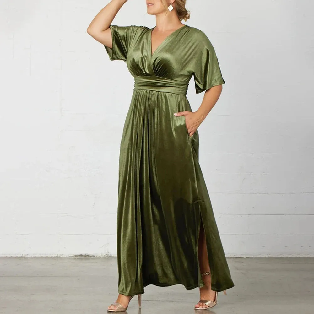 Women's 5XL Splits Fashion Designer High Waist Long Dresses (Plus Size)