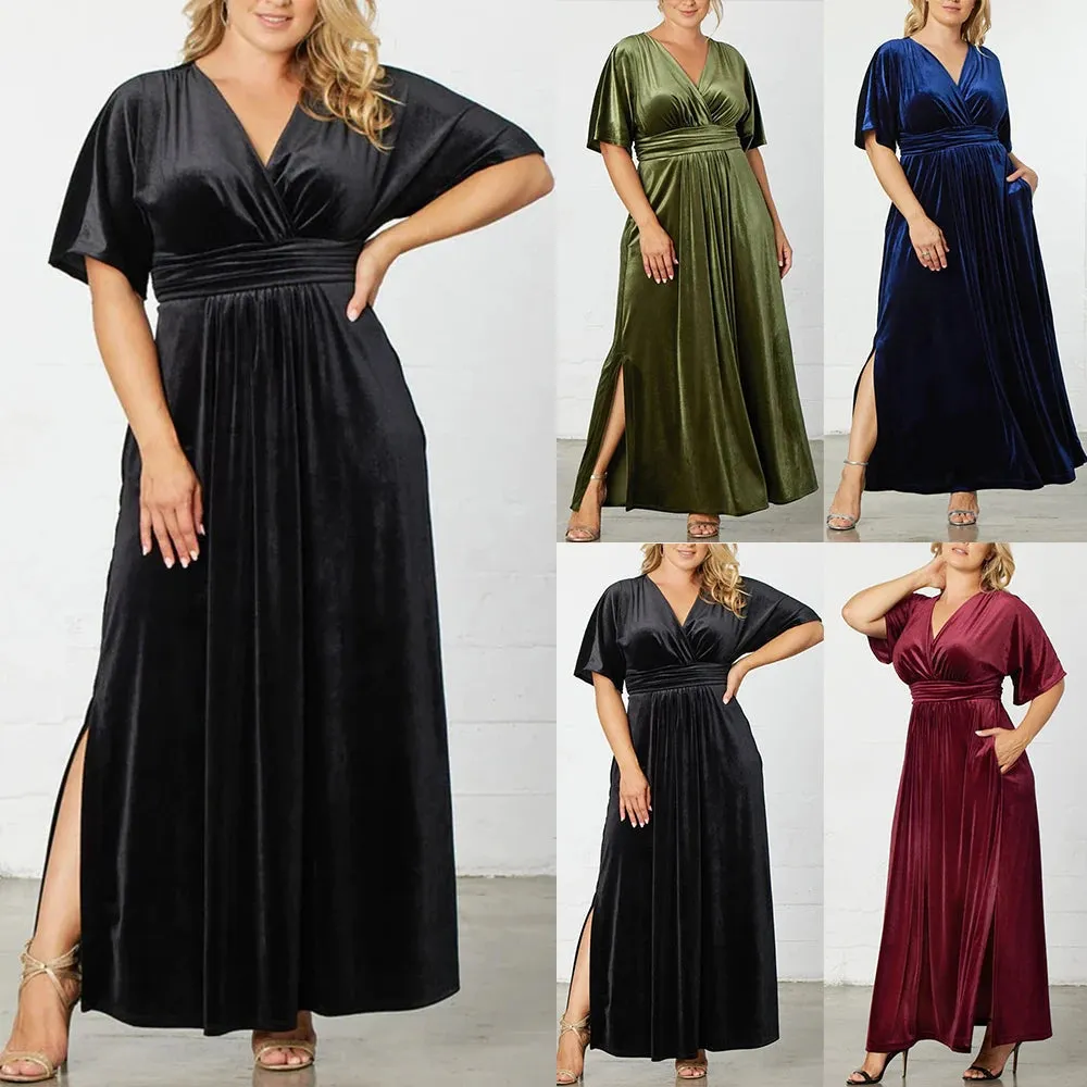 Women's 5XL Splits Fashion Designer High Waist Long Dresses (Plus Size)