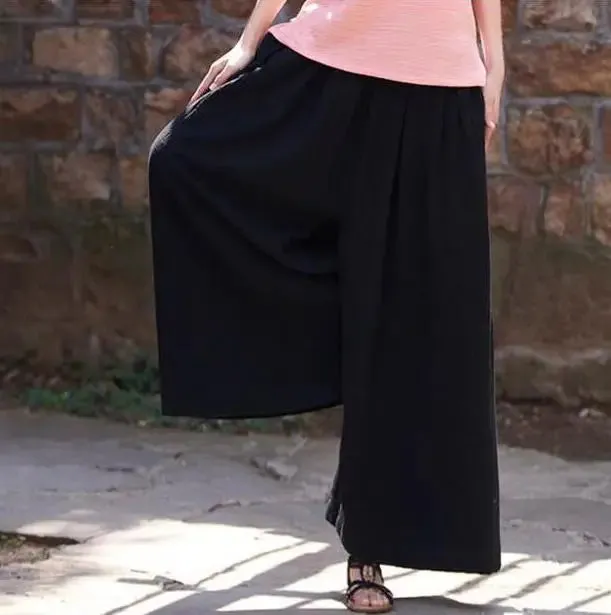 Women's 7XL Fashion Designer High Waist Linen Pants (Plus Size)