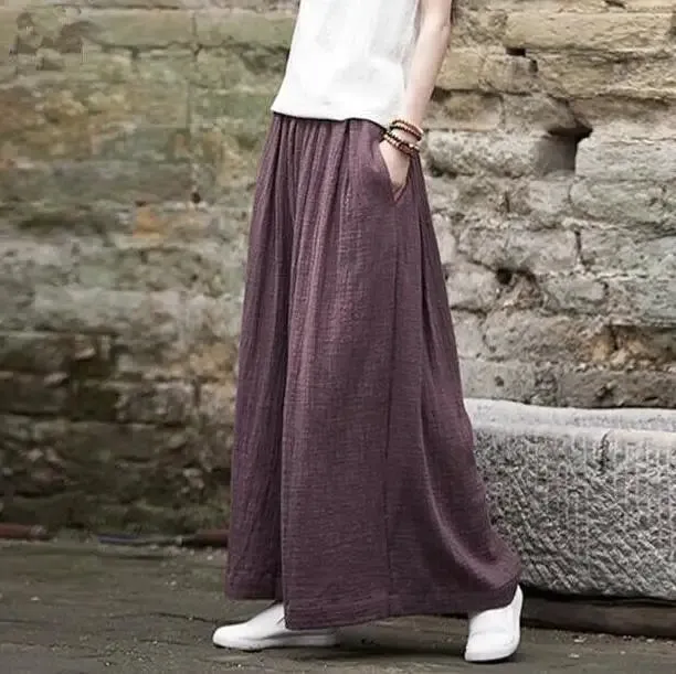Women's 7XL Fashion Designer High Waist Linen Pants (Plus Size)
