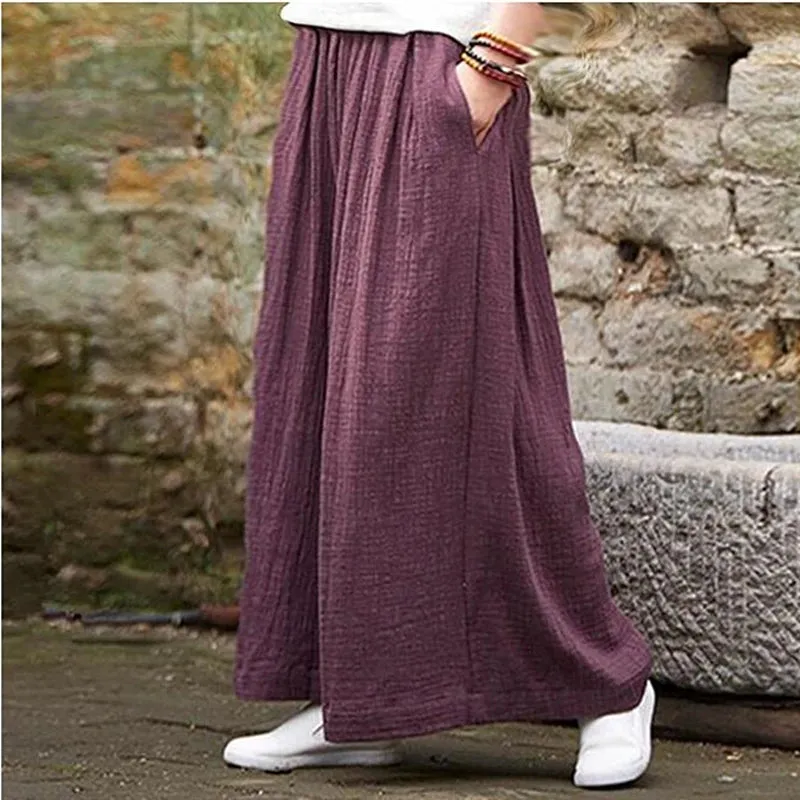 Women's 7XL Fashion Designer High Waist Linen Pants (Plus Size)