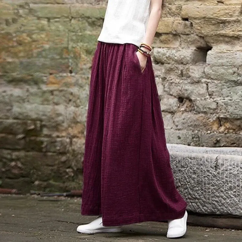 Women's 7XL Fashion Designer High Waist Linen Pants (Plus Size)
